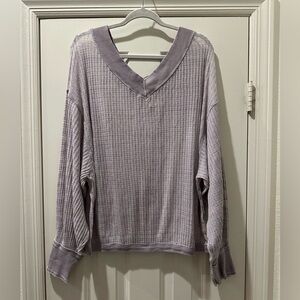 We the Free Lavender V-Neck Waffle Knit Top